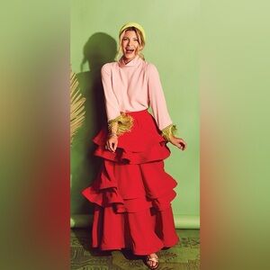 BURU Tiered Red Teagan Maxi Skirt - Women 1X NWT New